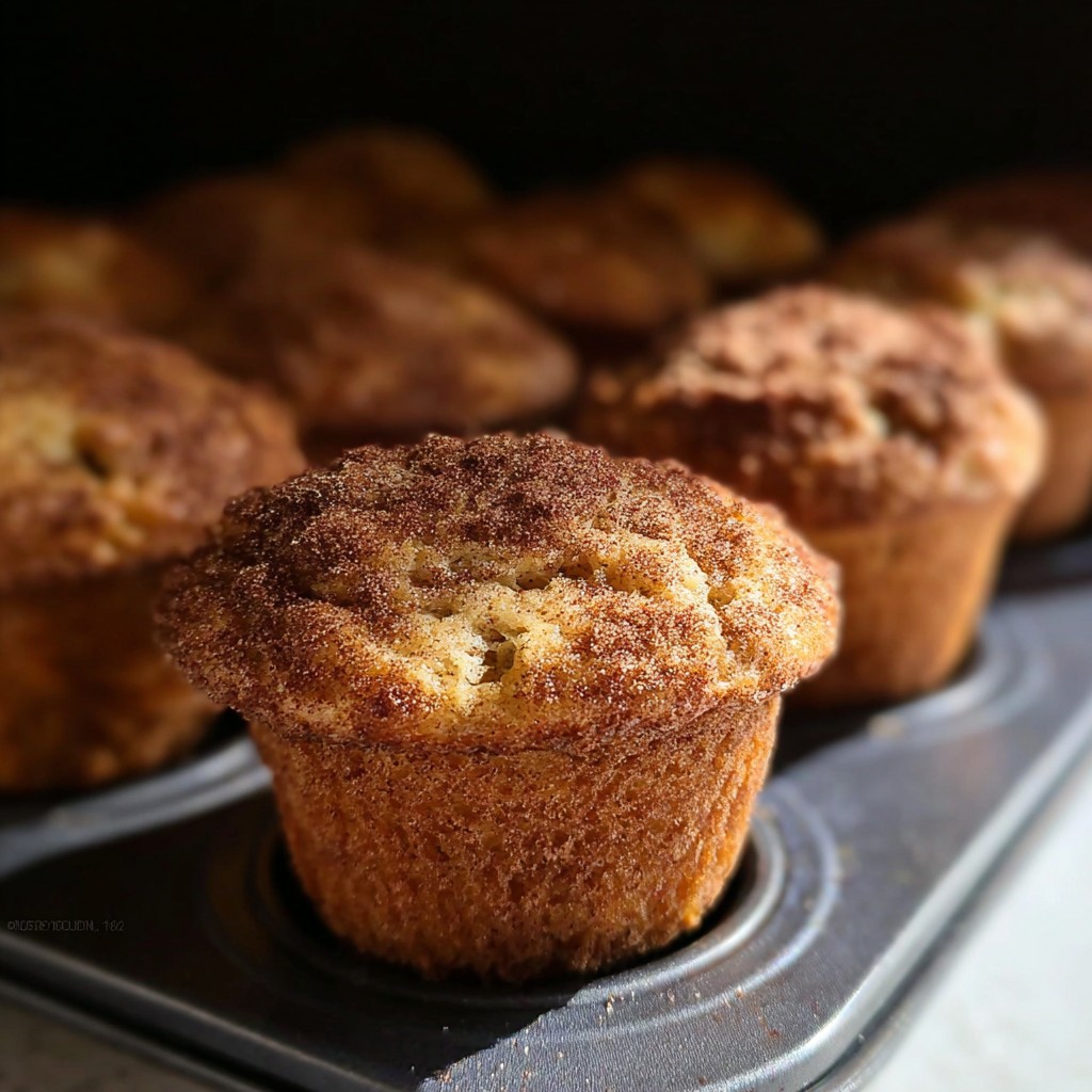 Golden apple cinnamon muffins with a sugary, cinnamon topping are cooling on a tray, making a cozy treat perfect for fall recipes and classic apple dessert recipes.