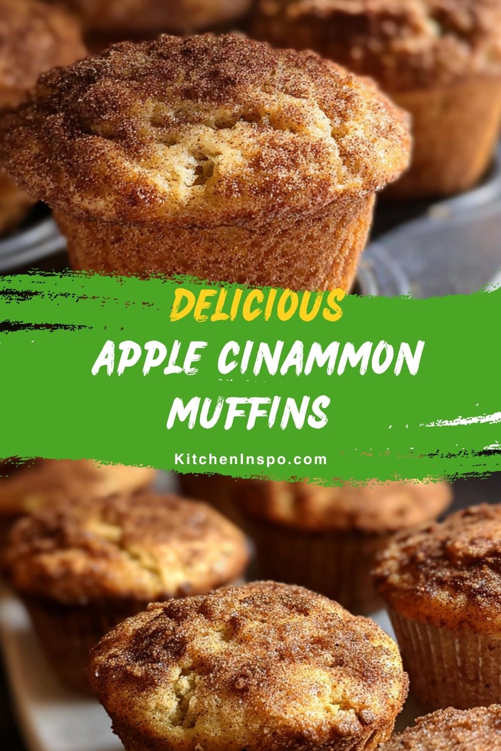 Golden apple cinnamon muffins with a sugary, cinnamon topping are cooling on a tray, making a cozy treat perfect for fall recipes and classic apple dessert recipes.