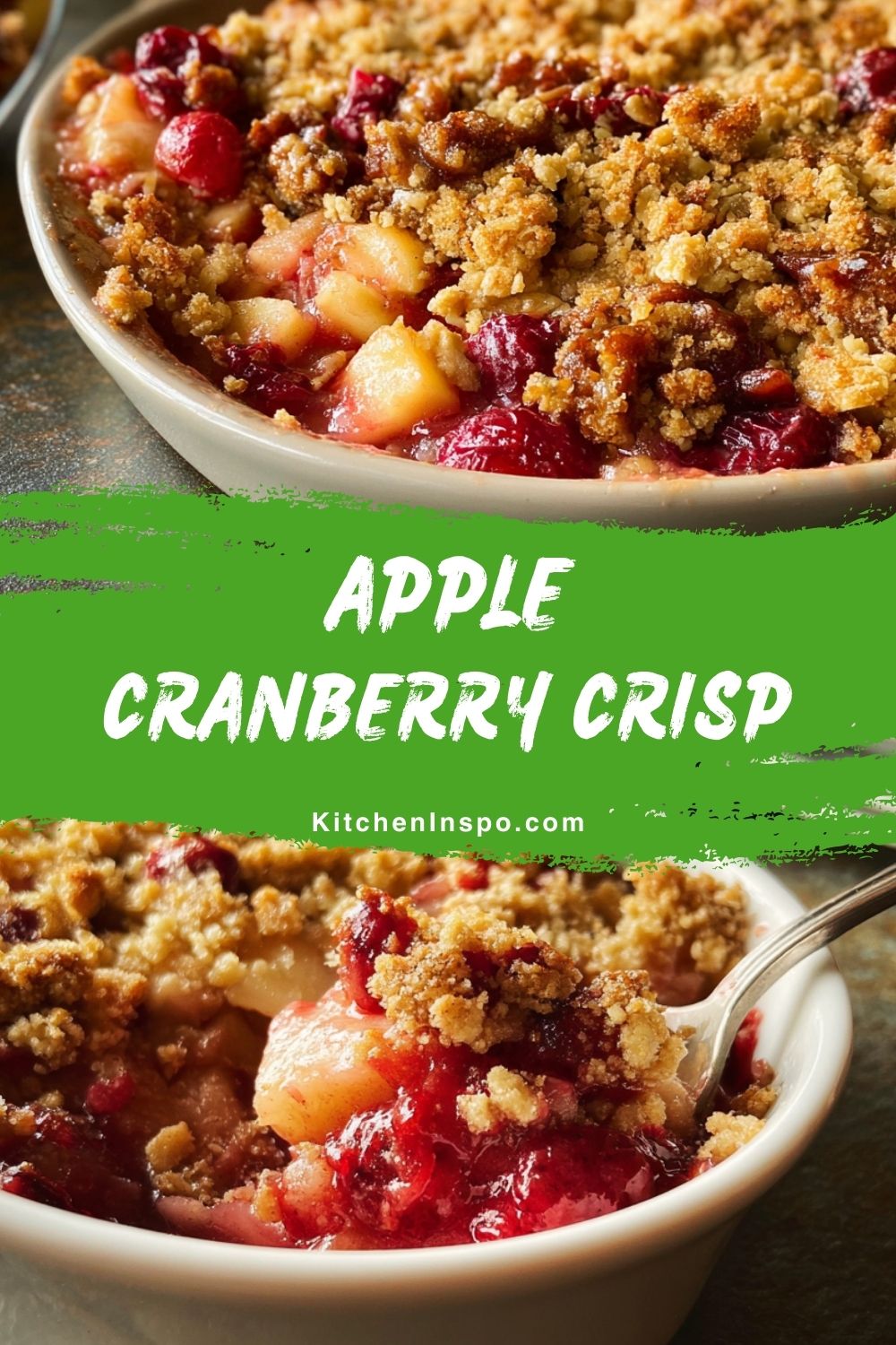 A warm apple cranberry crisp topped with a golden oat crumble, perfect for a cozy cranberry dessert and a flavorful cranberry recipe for the holidays.