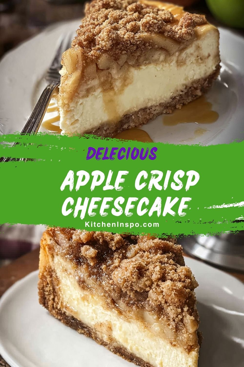 A rich apple crisp cheesecake with a buttery crumb topping and drizzle of caramel sauce makes a decadent treat, perfect for fall cheesecake recipes and indulgent cheesecake desserts.
