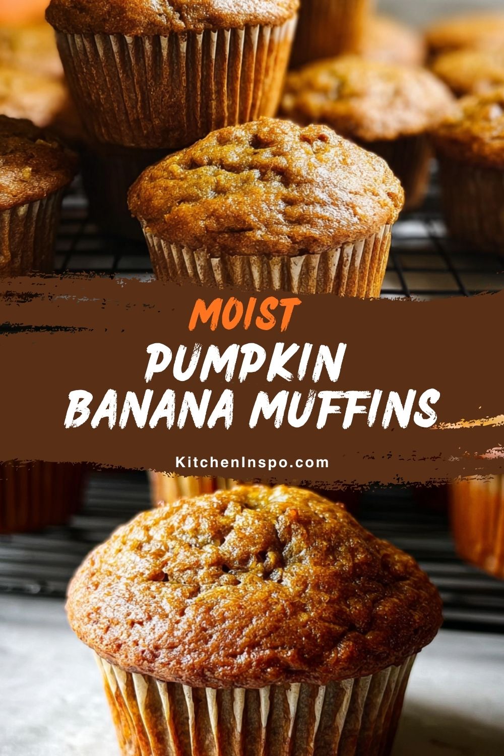 Moist and fluffy banana pumpkin muffins with a golden-brown top are cooling on a rack, making a delicious banana pumpkin muffins recipe that’s a cozy favorite in seasonal pumpkin recipes.