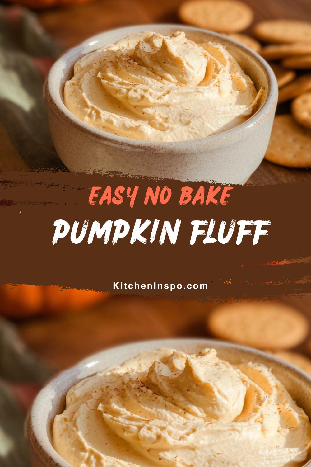 A smooth and fluffy pumpkin fluff dip swirled in a ceramic bowl, making a healthy pumpkin dessert that’s light, creamy, and perfect for fall pumpkin recipes.