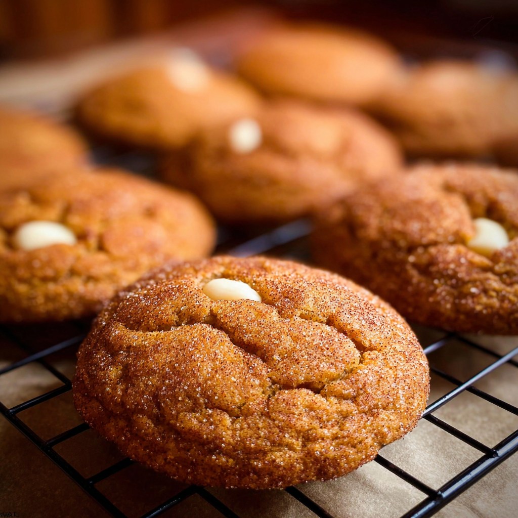 White Chocolate Pumpkin Snickdoodle Cookies