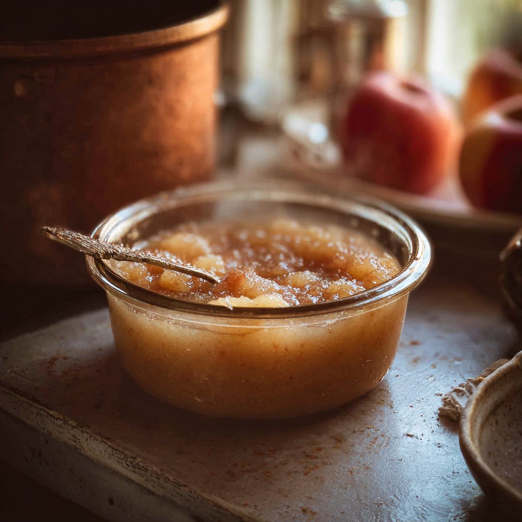 A warm bowl of chunky homemade applesauce sprinkled with cinnamon is served fresh, making it a cozy and comforting treat perfect for homemade applesauce recipes and easy homemade applesauce.