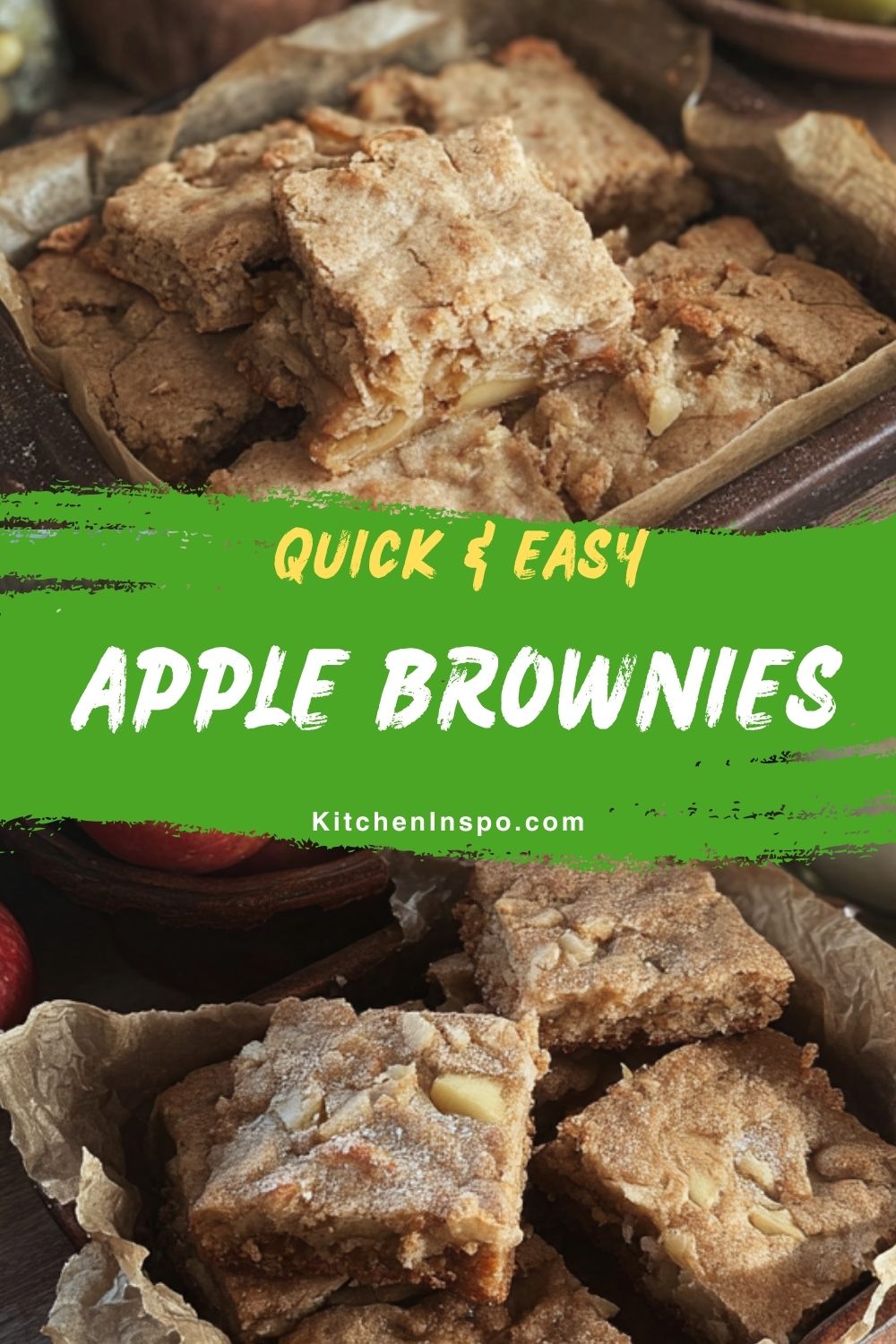 A pan of chewy apple brownies with chunks of fresh apple, perfect for anyone looking for apple brownies and Apple Recipes Easy.