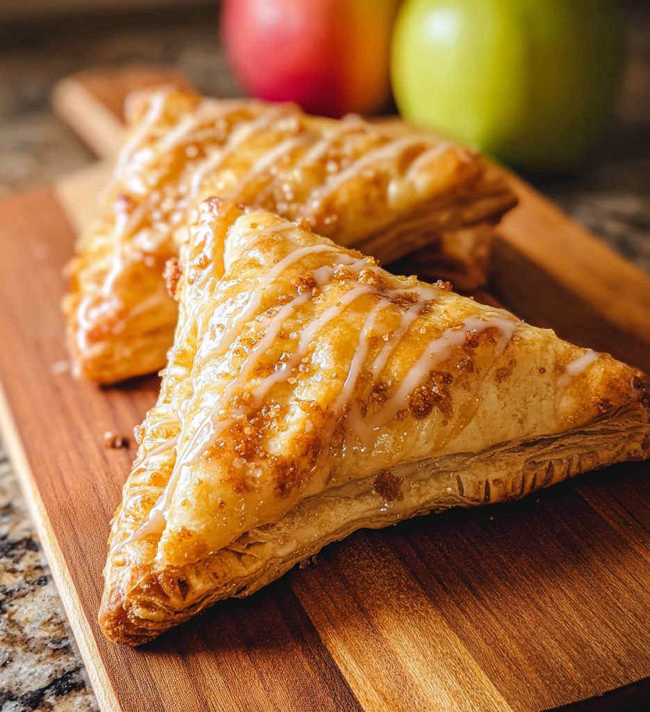 Golden flaky apple turnovers with sweet glaze made from puff pastry, perfect for an easy dessert or snack, featuring the best apple turnovers and Apple Turnovers With Puff Pastry recipe