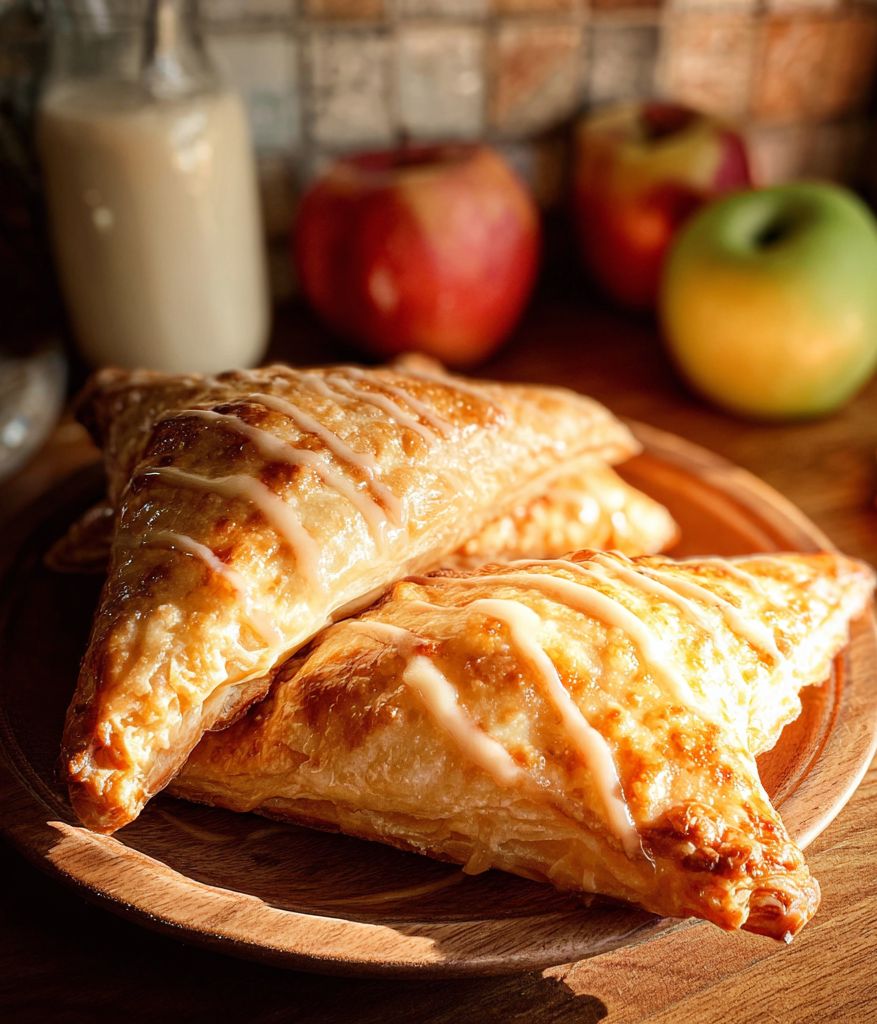 Golden flaky apple turnovers with sweet glaze made from puff pastry, perfect for an easy dessert or snack, featuring the best apple turnovers and Apple Turnovers With Puff Pastry recipe